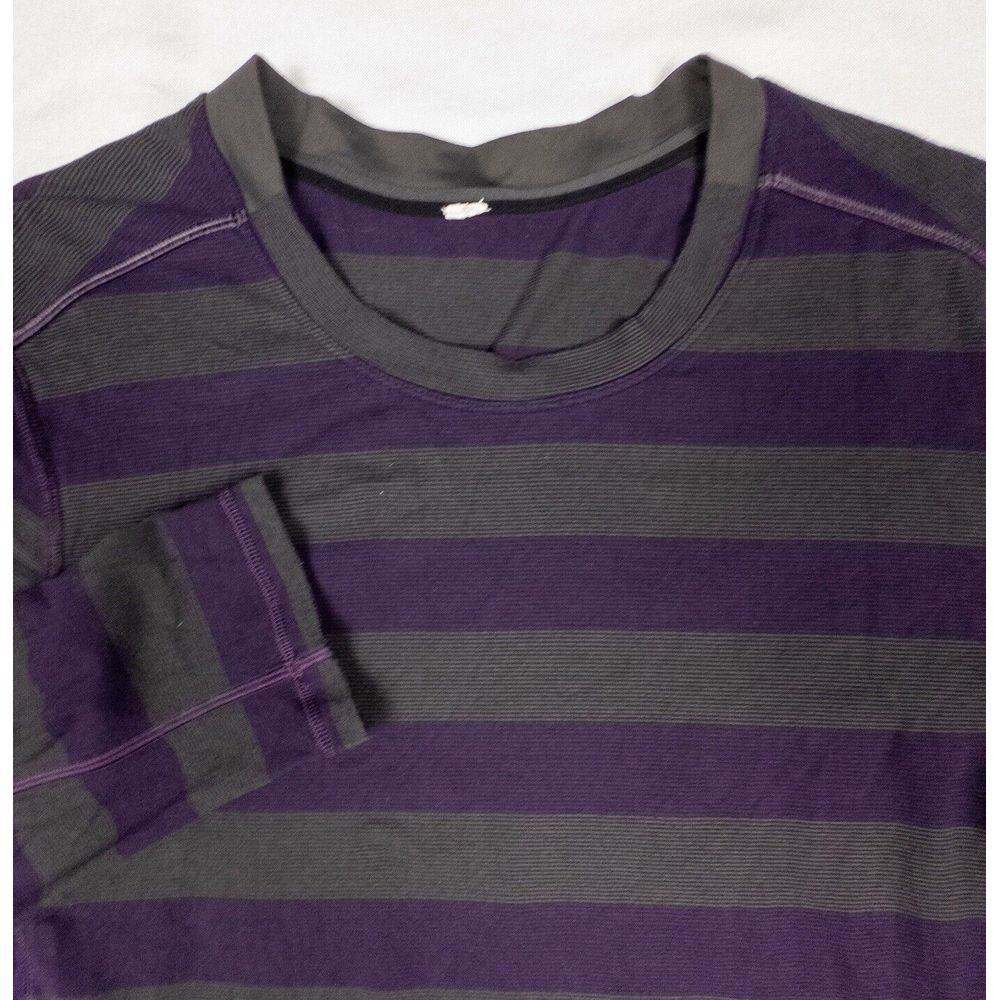 Lululemon Shirt‎ Men Large Purple Gray Stripe Long Sleeve Crew Neck